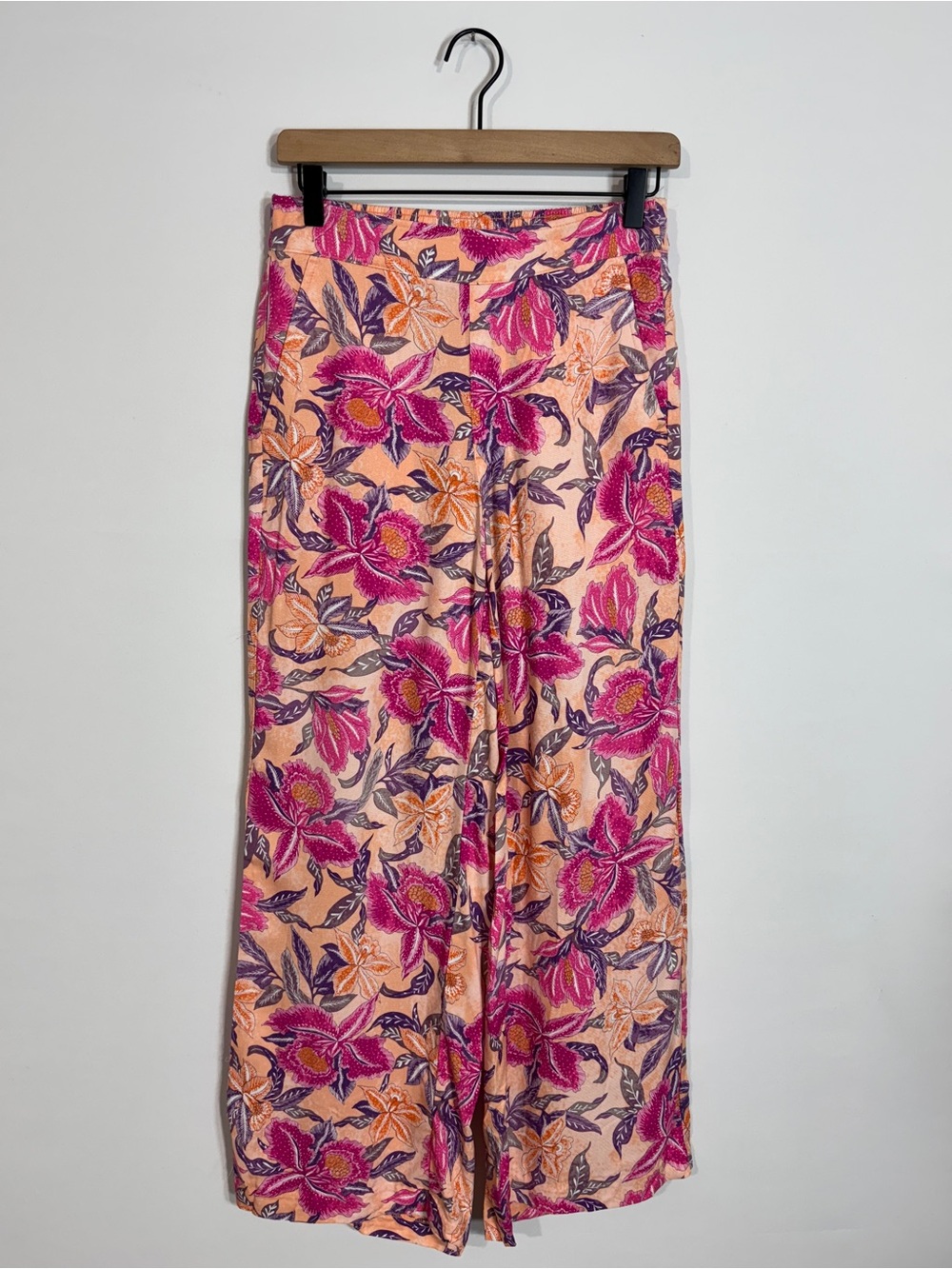 WP25 {Old Navy} Pink Orange Tropical High Rise Wide Leg Summer Dress Pants